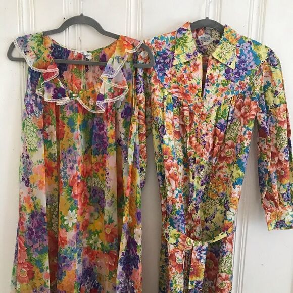 Vintage 1970s bright floral Eve Stillman Peignoir - Picture 1 of 9